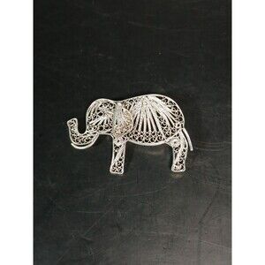 Sterling Silver Filigree Elephant Brooch Vintage Figural Pin 925